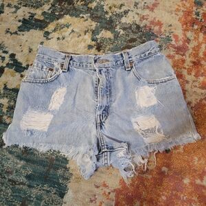 Distressed Light Blue Denim Shorts